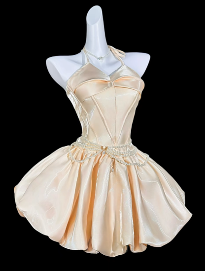 Sweet Ball Gown Halter Pink Sleeveless Short Mini Party Cocktail Homecoming Dresses N4370