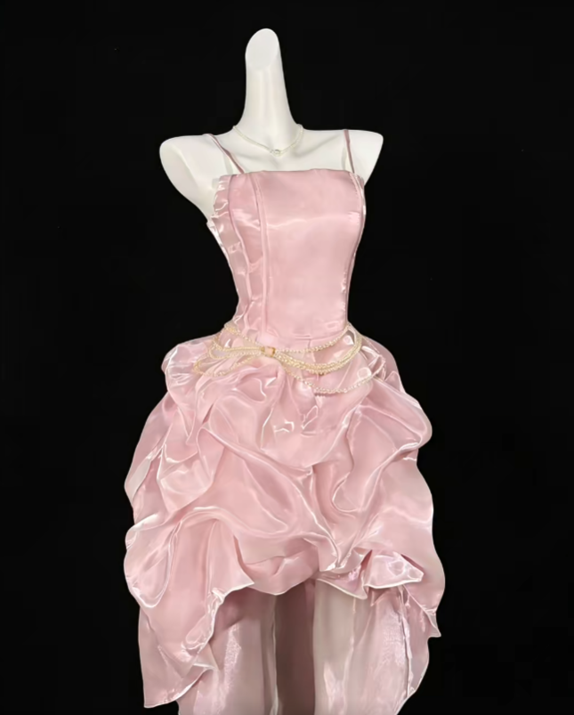 Sweet Ball Gown Spaghetti Strap How Low Pink Party Cocktail Homecoming Dresses N4372