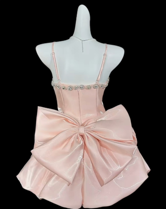 Sweet Ball Gown Spaghetti Strap Short Mini With Beading Pink Party Cocktail Homecoming Dresses N4374