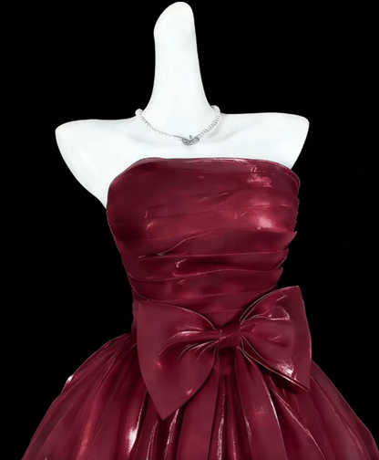 Pretty Ball Gown Strapless Short Mini Wine Red Burgundy Graduation High School Party Homecoming Dresses N4375
