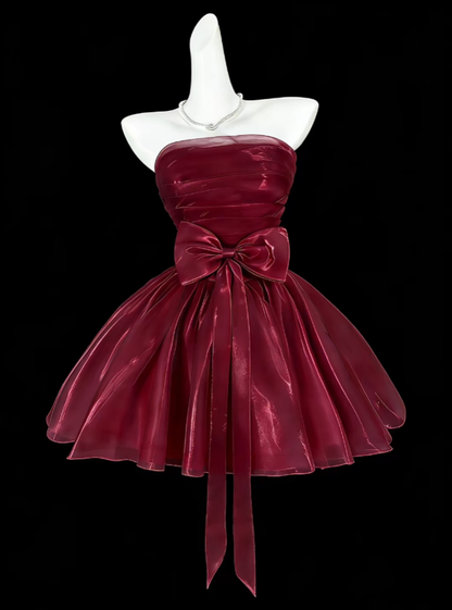 Pretty Ball Gown Strapless Short Mini Wine Red Burgundy Graduation High School Party Homecoming Dresses N4375