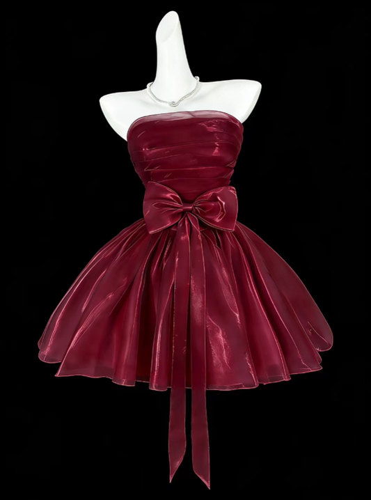 Pretty Ball Gown Strapless Short Mini Wine Red Burgundy Graduation High School Party Homecoming Dresses N4375