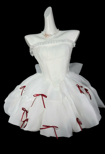 Pretty Ball Gown Strapless Short Mini Mint White Graduation High School Party Homecoming Dresses N4377