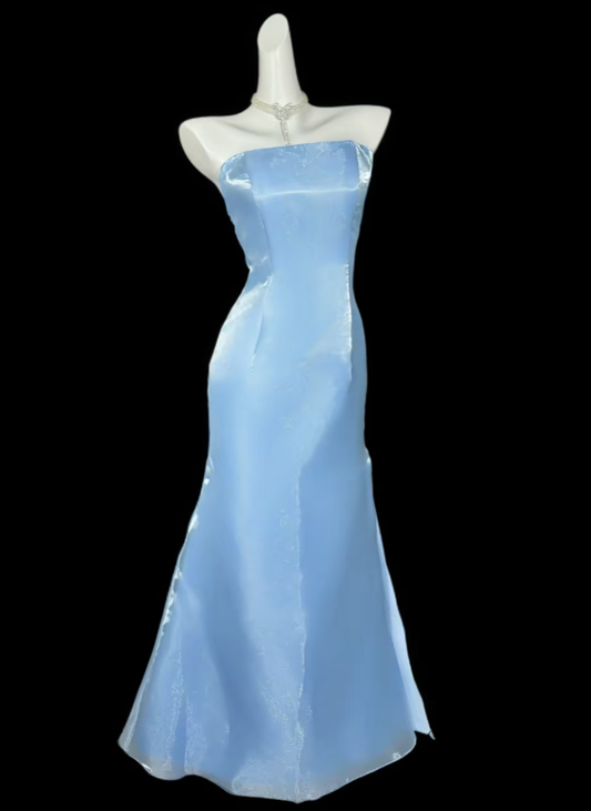 Sexy Mermaid Strapless Blue Long Evening Dresses Night Date Prom Dress For Women N4379
