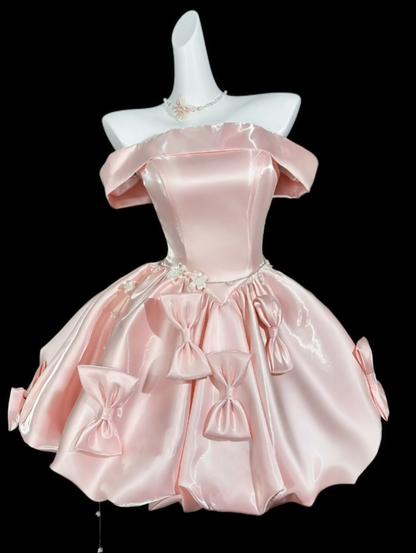 Unique Ball Gowns Off The Shoulder Blush Pink Short Mini Party Graduation Homecoming Dresses N4380
