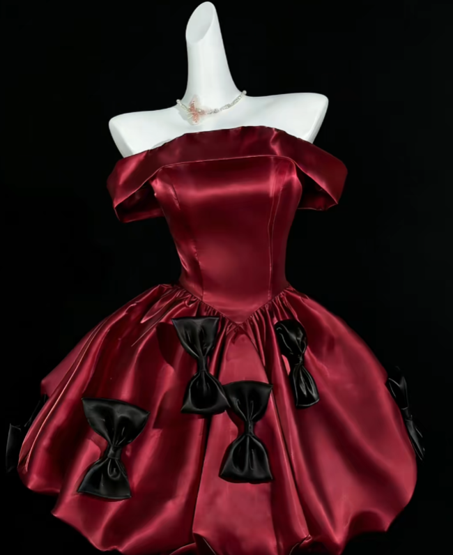 Unique Ball Gowns Off The Shoulder Burgundy Wine Red Short Mini Party Graduation Homecoming Dresses N4382