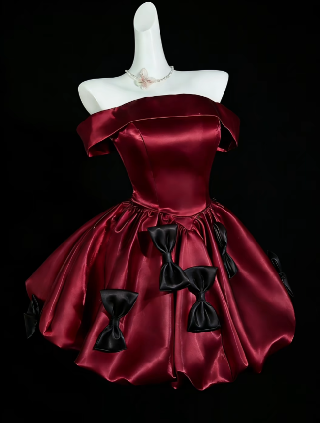Unique Ball Gowns Off The Shoulder Burgundy Wine Red Short Mini Party Graduation Homecoming Dresses N4382