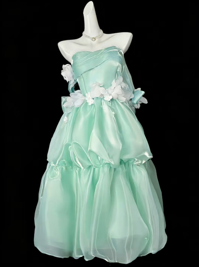 Modest Ball Gown Sweetheart Mint Green With Flowers Long Evening Dresses Night Date Prom Dress For Women N4388