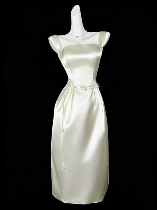 Modest Sheath Square Neck Burgundy Satin Long Evening Dresses Night Date Prom Dress For Women N4392