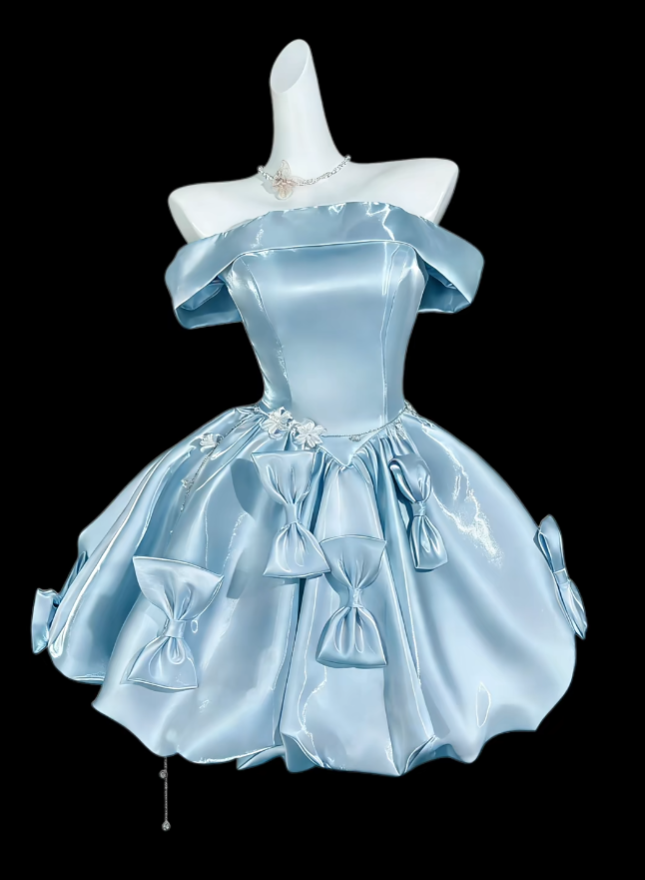 Unique Ball Gowns Off The Shoulder Blue Short Mini Party Graduation Homecoming Dresses N4398