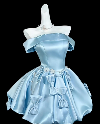 Unique Ball Gowns Off The Shoulder Blue Short Mini Party Graduation Homecoming Dresses N4398