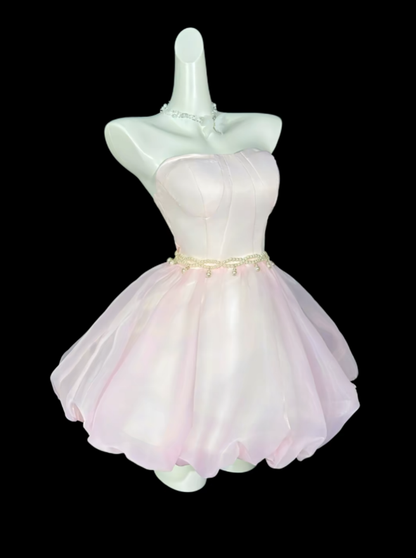 Sweet Ball Gown Strapless Light Pink Short Mini Party Cocktail Homecoming Dresses N4401