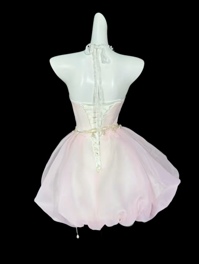 Sweet Ball Gown Strapless Light Pink Short Mini Party Cocktail Homecoming Dresses N4401