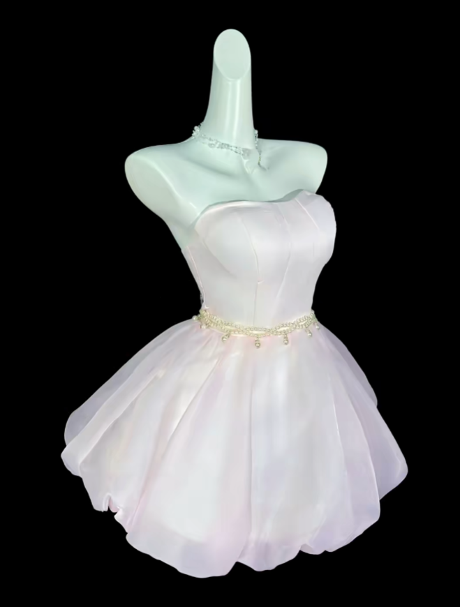 Sweet Ball Gown Strapless Light Pink Short Mini Party Cocktail Homecoming Dresses N4401