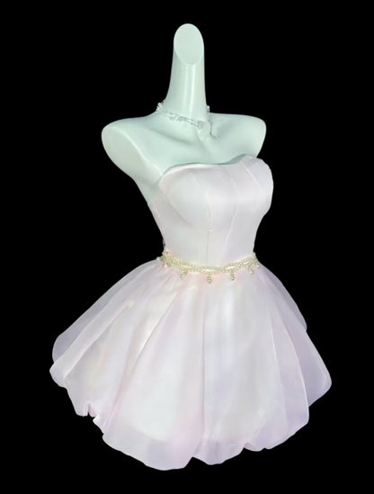 Sweet Ball Gown Strapless Light Pink Short Mini Party Cocktail Homecoming Dresses N4401