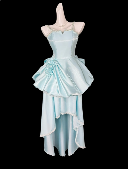 Pretty Ball Gowns Spaghetti Strap Light Sky Blue Short Mini Party Dress Homecoming Dresses N4402