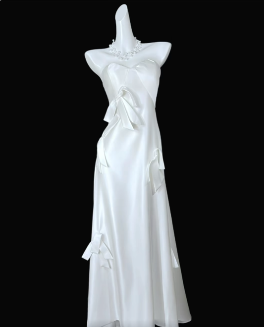 A Line Sweetheart White Satin Summer Birthday Elegant Outfit Wedding Guest Dresses N4403
