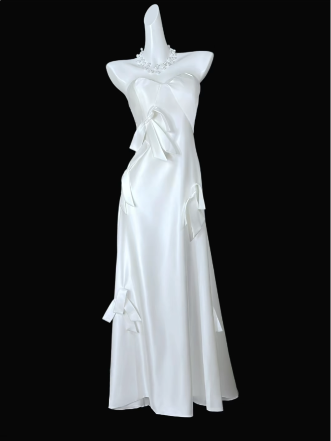 A Line Sweetheart White Satin Summer Birthday Elegant Outfit Wedding Guest Dresses N4403