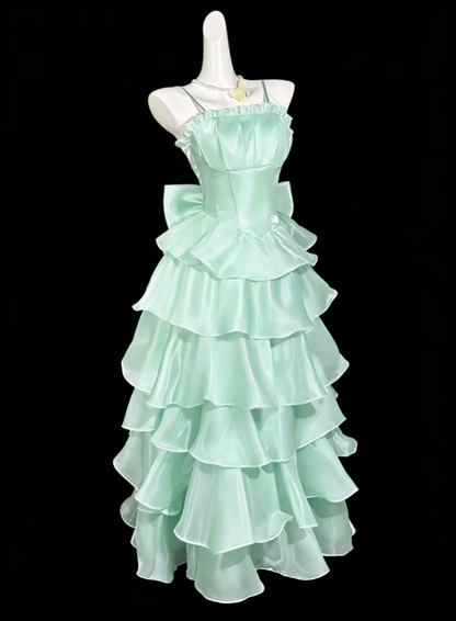 Princess Prom Dresses Ball Gowns Spaghetti Strap Mint Green Evening Long Formal Dress N4404