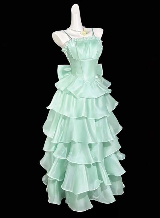 Princess Prom Dresses Ball Gowns Spaghetti Strap Mint Green Evening Long Formal Dress N4404