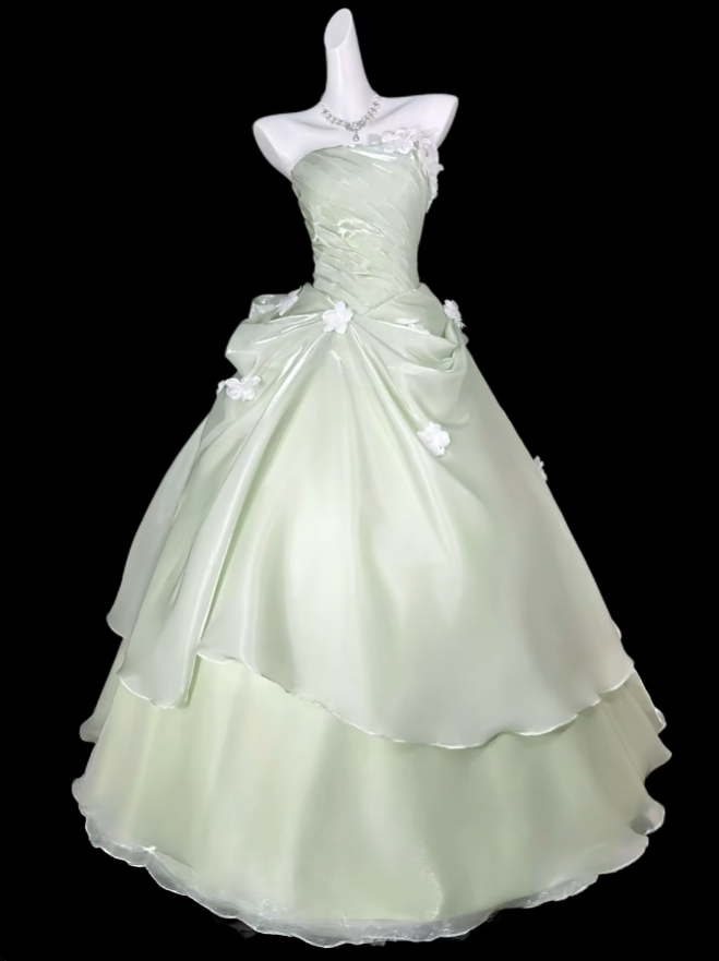 Princess Prom Dresses Ball Gowns Strapless Sleeveless Mint Green Evening Long Formal Dress N4405