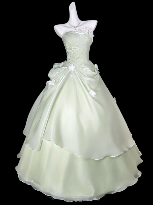Princess Prom Dresses Ball Gowns Strapless Sleeveless Mint Green Evening Long Formal Dress N4405