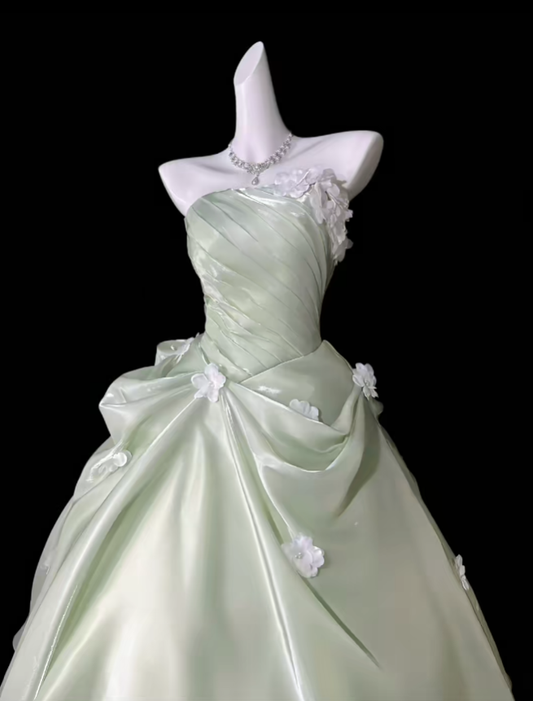 Princess Prom Dresses Ball Gowns Strapless Sleeveless Mint Green Evening Long Formal Dress N4405