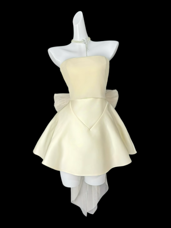 Sweet Ball Gown Strapless Light Yellow Short Mini Party Cocktail Homecoming Dresses N4406