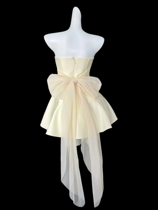 Sweet Ball Gown Strapless Light Yellow Short Mini Party Cocktail Homecoming Dresses N4406
