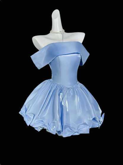 Sweet Ball Gown Off The Shoulder Blue Short Mini Party Cocktail Homecoming Dresses N4409