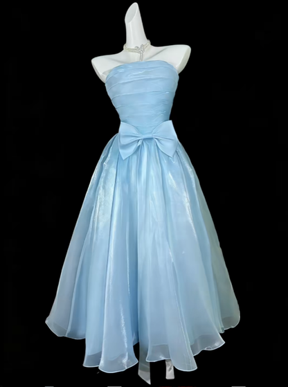 Modest Ball Gown Strapless Pink Tea Length Evening Dresses Night Date Prom Dress For Women N4423