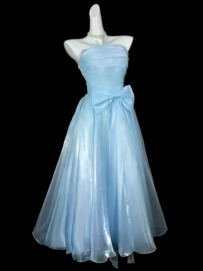 Modest Ball Gown Strapless Pink Tea Length Evening Dresses Night Date Prom Dress For Women N4423