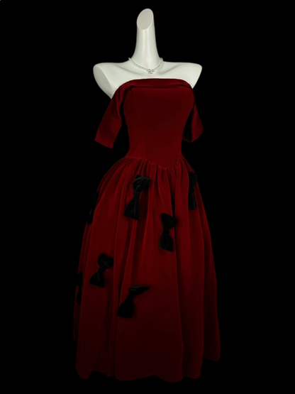 Modest Ball Gowns Off The Shoulder Burgundy Velvet Tea Length Evening Dresses Night Date Prom Dress N4412