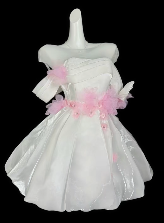 Unique Ball Gowns Off The Shoulder White With 3D Flowers Short Mini Party Graduation Homecoming Dresses N4414