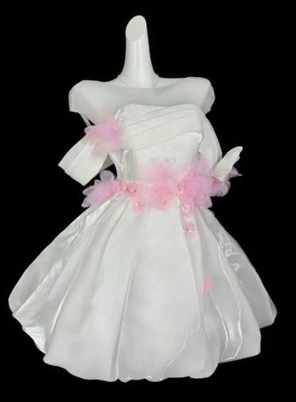 Unique Ball Gowns Off The Shoulder White With 3D Flowers Short Mini Party Graduation Homecoming Dresses N4414