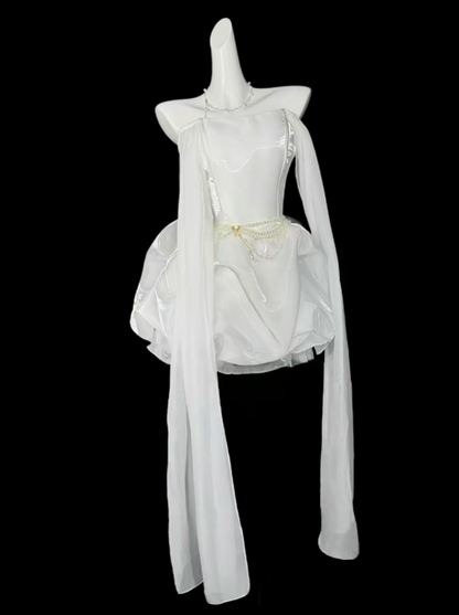 Sweet Ball Gown Spaghetti Strap White Organza Short Mini Party Cocktail Homecoming Dresses N4417