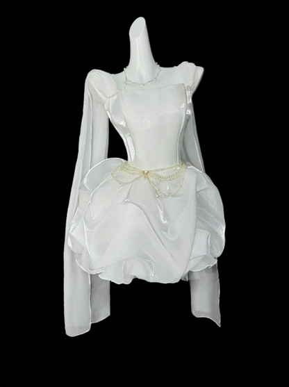 Sweet Ball Gown Spaghetti Strap White Organza Short Mini Party Cocktail Homecoming Dresses N4417