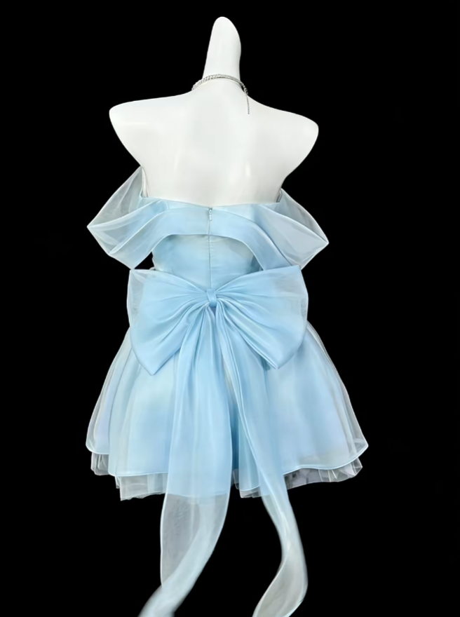 Unique Ball Gowns Off The Shoulder Light Sky Blue Short Mini Party Graduation Homecoming Dresses N4419