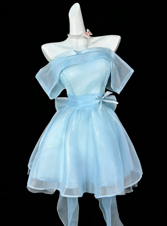 Unique Ball Gowns Off The Shoulder Light Sky Blue Short Mini Party Graduation Homecoming Dresses N4419