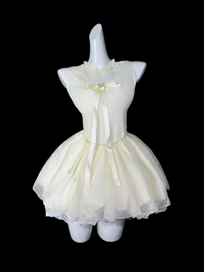 Unique Ball Gowns Light Yellow Lace Short Mini Party Graduation Homecoming Dresses N4421