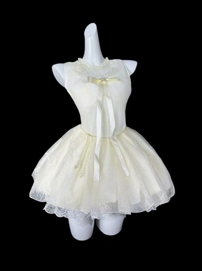 Unique Ball Gowns Light Yellow Lace Short Mini Party Graduation Homecoming Dresses N4421