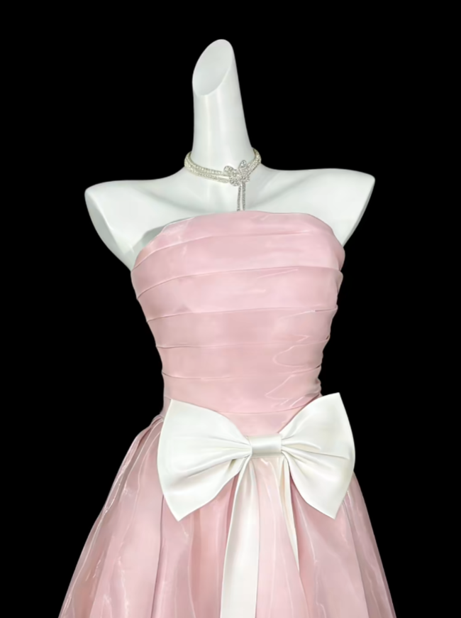 Modest Ball Gown Strapless Pink Tea Length Evening Dresses Night Date Prom Dress For Women N4423