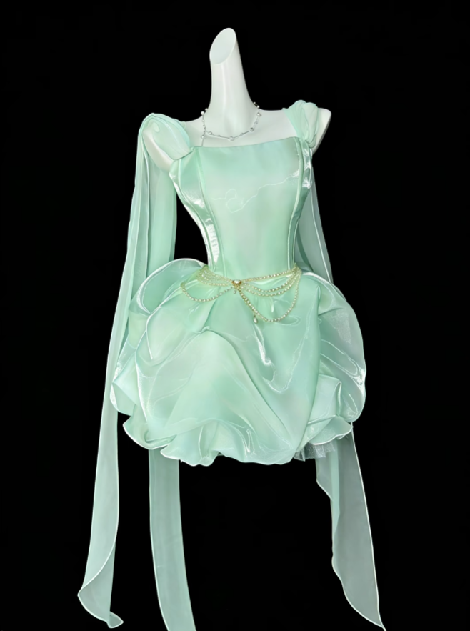 Unique Ball Gowns Spaghetti Strap Mint Green Short Mini Party Graduation Homecoming Dresses N4424