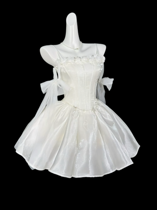 Unique Ball Gowns Spaghetti Strap White Short Mini Party Graduation Homecoming Dresses N4426