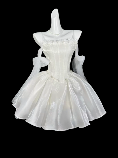 Unique Ball Gowns Spaghetti Strap White Short Mini Party Graduation Homecoming Dresses N4426