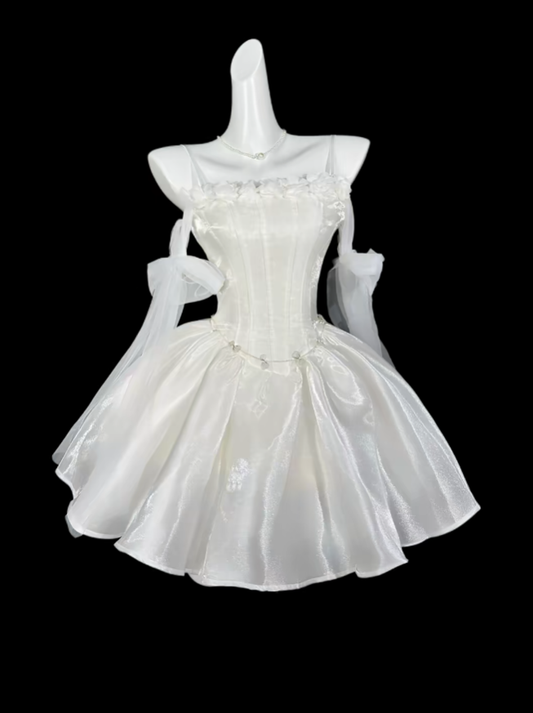 Unique Ball Gowns Spaghetti Strap White Short Mini Party Graduation Homecoming Dresses N4426