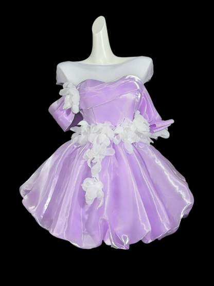 Sweet Ball Gown Off The Shoulder Lilac Organza Short Mini Party Cocktail Homecoming Dresses N4428