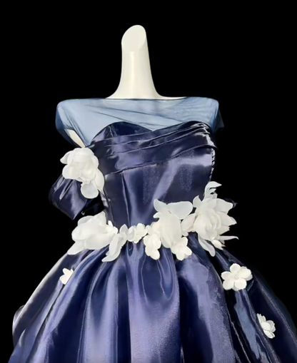 Sweet Ball Gown Off The Shoulder Navy Blue Organza Short Mini Party Cocktail Homecoming Dresses N4429