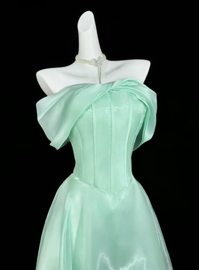 Modest A line Off The Shoulder Mint Green Evening Dresses Night Date Prom Dress For Women N4432