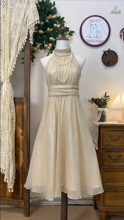 Vintage A Line Hater Champagne Senior Hoco Court High School Homecoming Dresses N4567